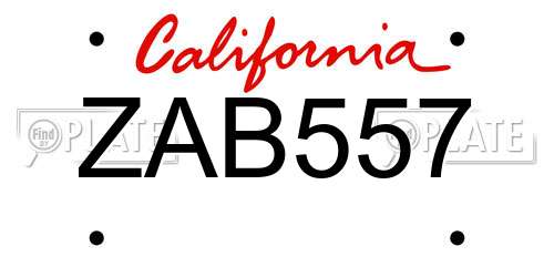 ZAB557 California License Plate