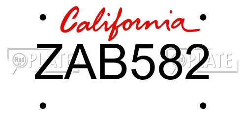 ZAB582 California License Plate