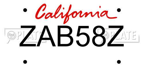 ZAB58Z California License Plate