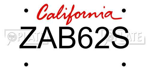 ZAB62S California License Plate