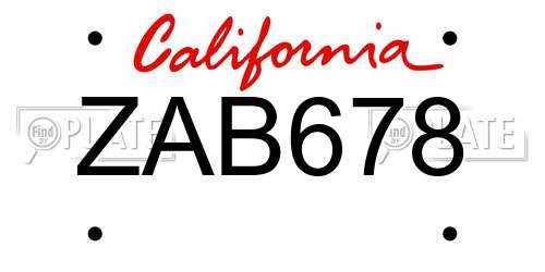 ZAB678 California License Plate