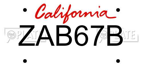 ZAB67B California License Plate