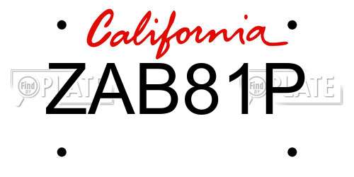 ZAB81P California License Plate