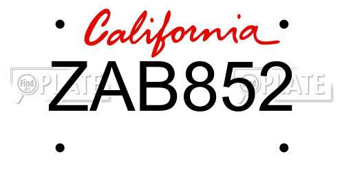 ZAB852 California License Plate