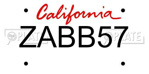 ZABB57 California License Plate
