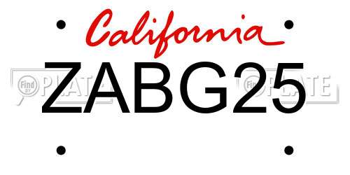 ZABG25 California License Plate