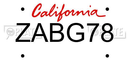 ZABG78 California License Plate