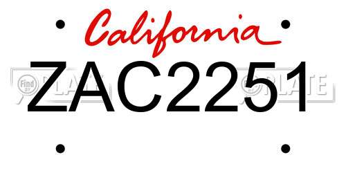 ZAC2251 California License Plate