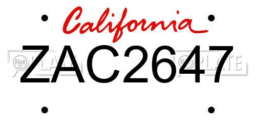 ZAC2647 California License Plate