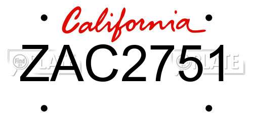 ZAC2751 California License Plate