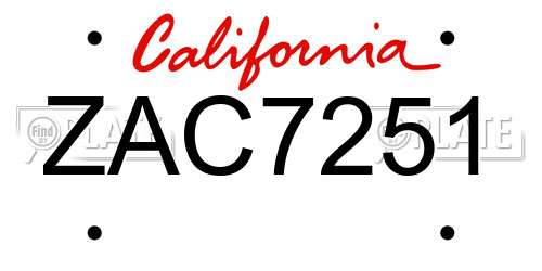 ZAC7251 California License Plate