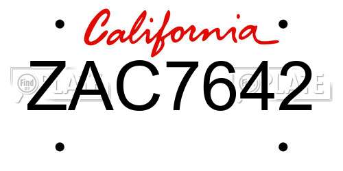 ZAC7642 California License Plate