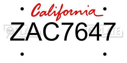 ZAC7647 California License Plate