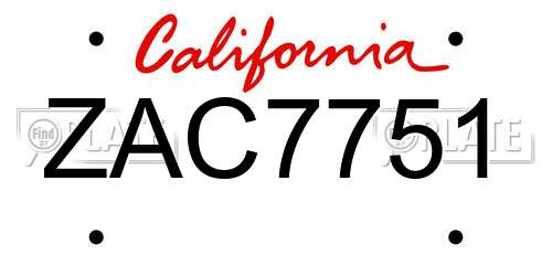 ZAC7751 California License Plate