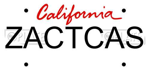 ZACTCAS California License Plate