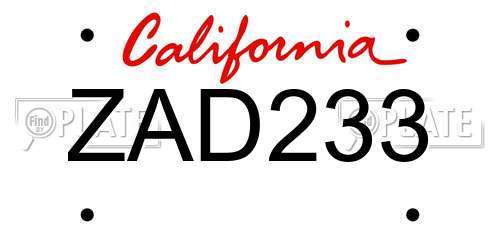 ZAD233 California License Plate