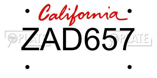 ZAD657 California License Plate