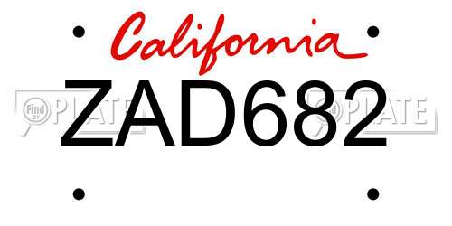 ZAD682 California License Plate