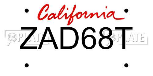 ZAD68T California License Plate