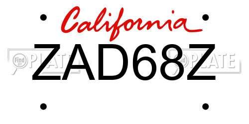 ZAD68Z California License Plate