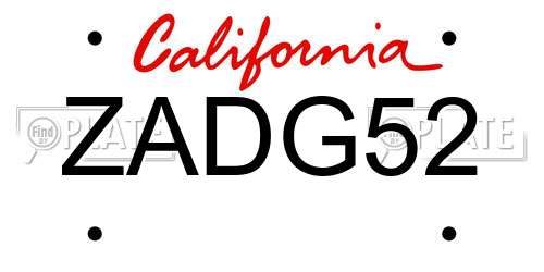 ZADG52 California License Plate