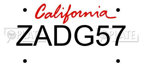 ZADG57 California License Plate