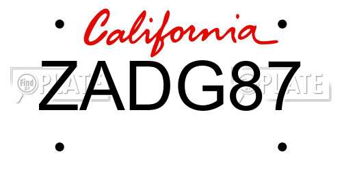 ZADG87 California License Plate