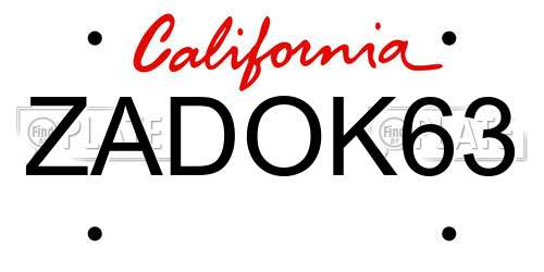 ZADOK63 California License Plate