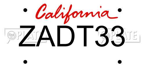 ZADT33 California License Plate