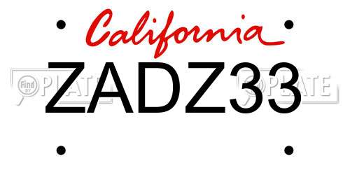 ZADZ33 California License Plate