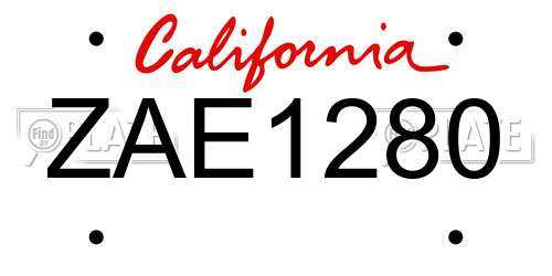 ZAE1280 California License Plate