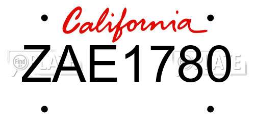 ZAE1780 California License Plate