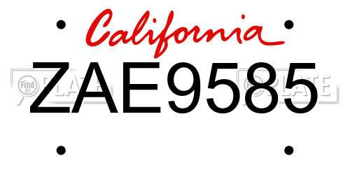 ZAE9585 California License Plate