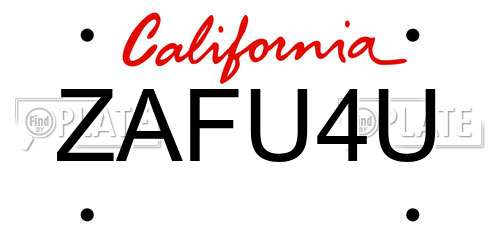 ZAFU4U California License Plate