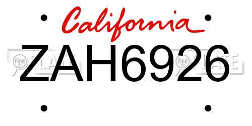 ZAH6926 California License Plate