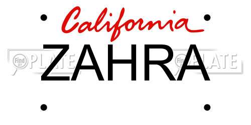 ZAHRA California License Plate