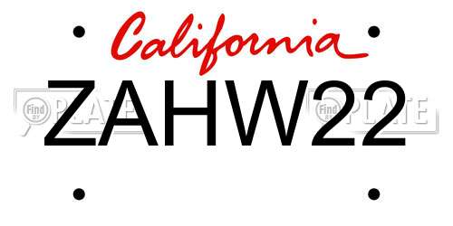 ZAHW22 California License Plate