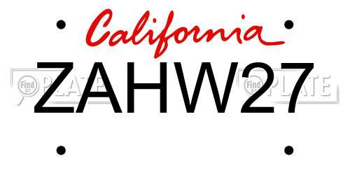 ZAHW27 California License Plate