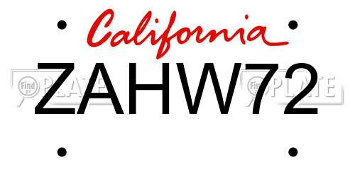 ZAHW72 California License Plate