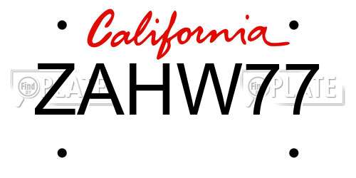 ZAHW77 California License Plate