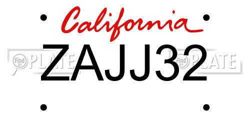 ZAJJ32 California License Plate