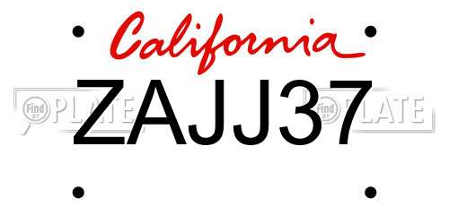 ZAJJ37 California License Plate