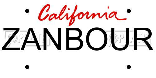 ZANBOUR California License Plate
