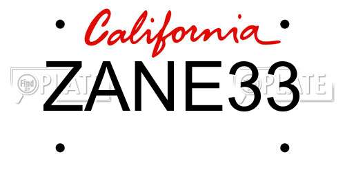 ZANE33 California License Plate