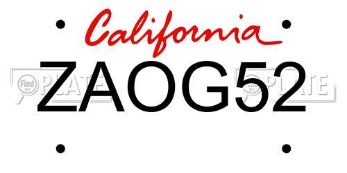 ZAOG52 California License Plate