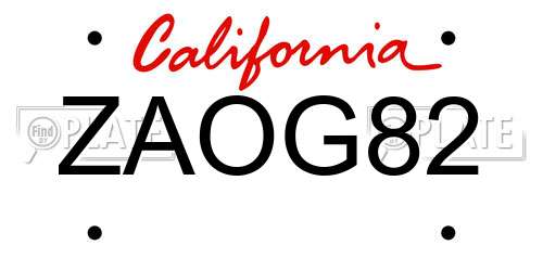 ZAOG82 California License Plate