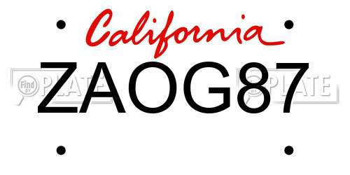 ZAOG87 California License Plate