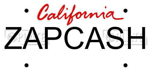 ZAPCASH California License Plate
