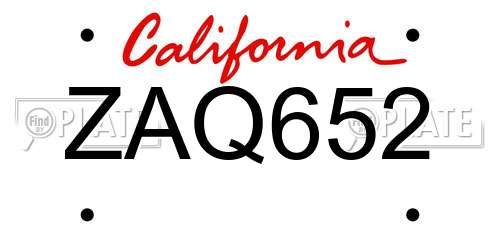 ZAQ652 California License Plate