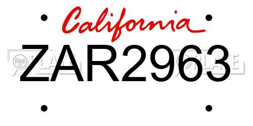 ZAR2963 California License Plate